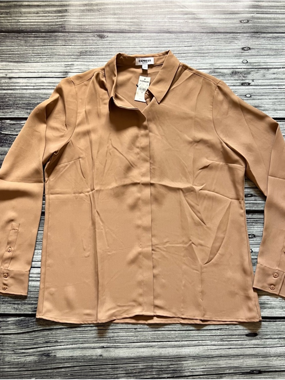 Express Women's Camel Tan Button-Front Blouse